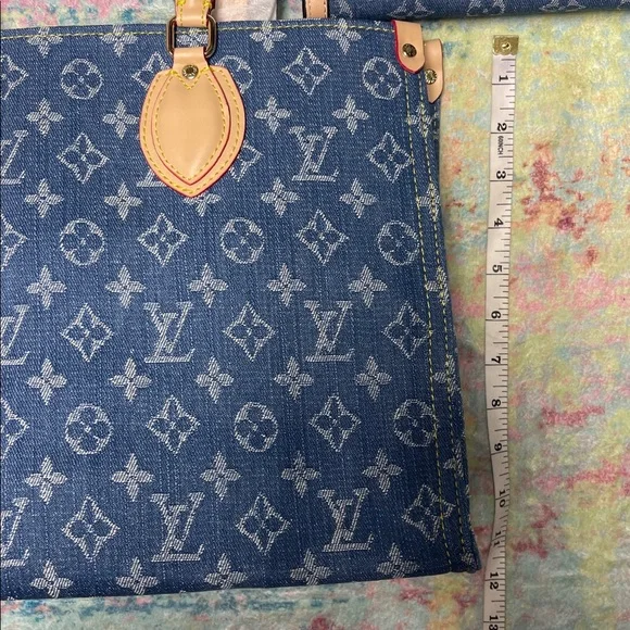 Blue Monogram Denim Tote Bag with Wallet - Picture 3 of 7